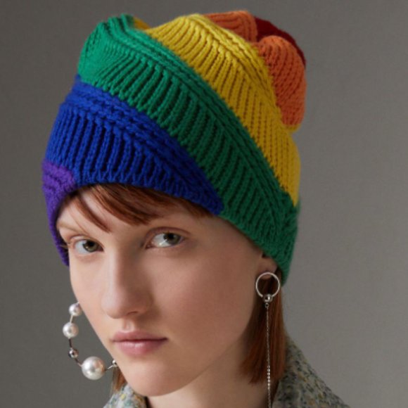 Burberry Rainbow Pride Wool Cashmere Beanie Hat